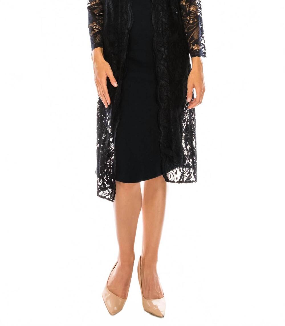 NEW MAYA BROOKE lace duster 2 piece jacket dress in navy